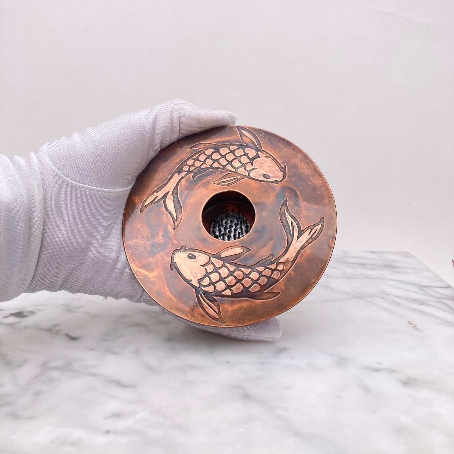 Koi Themed Copper Ikebana Vase