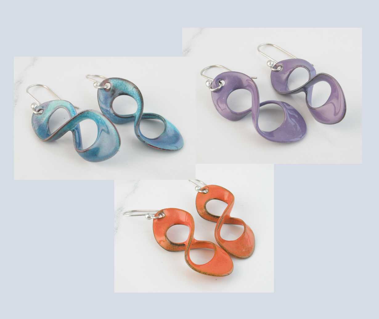 Custom Order for Linda - 3 Pair Copper Enamel & Sterling Crazy-8 Infinity Earrings